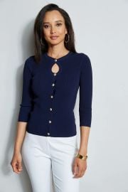 Crest Button Keyhole Cardigan Elie Tahari at Elie Tahari